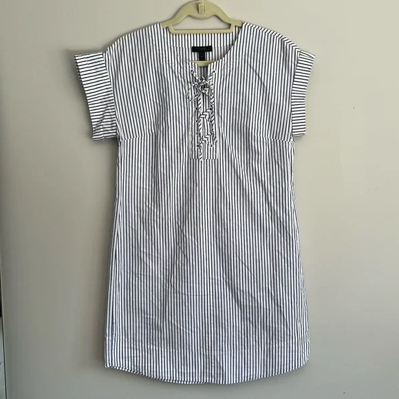 J.CREW Lace Up, Blue Striped Shirt-Dress, Size S - Picture 2 of 7